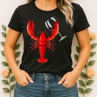 Funny Wine Drinking Lobster Red Crawfish Wine Lovers Gift Women's T-Shirt thumb 2