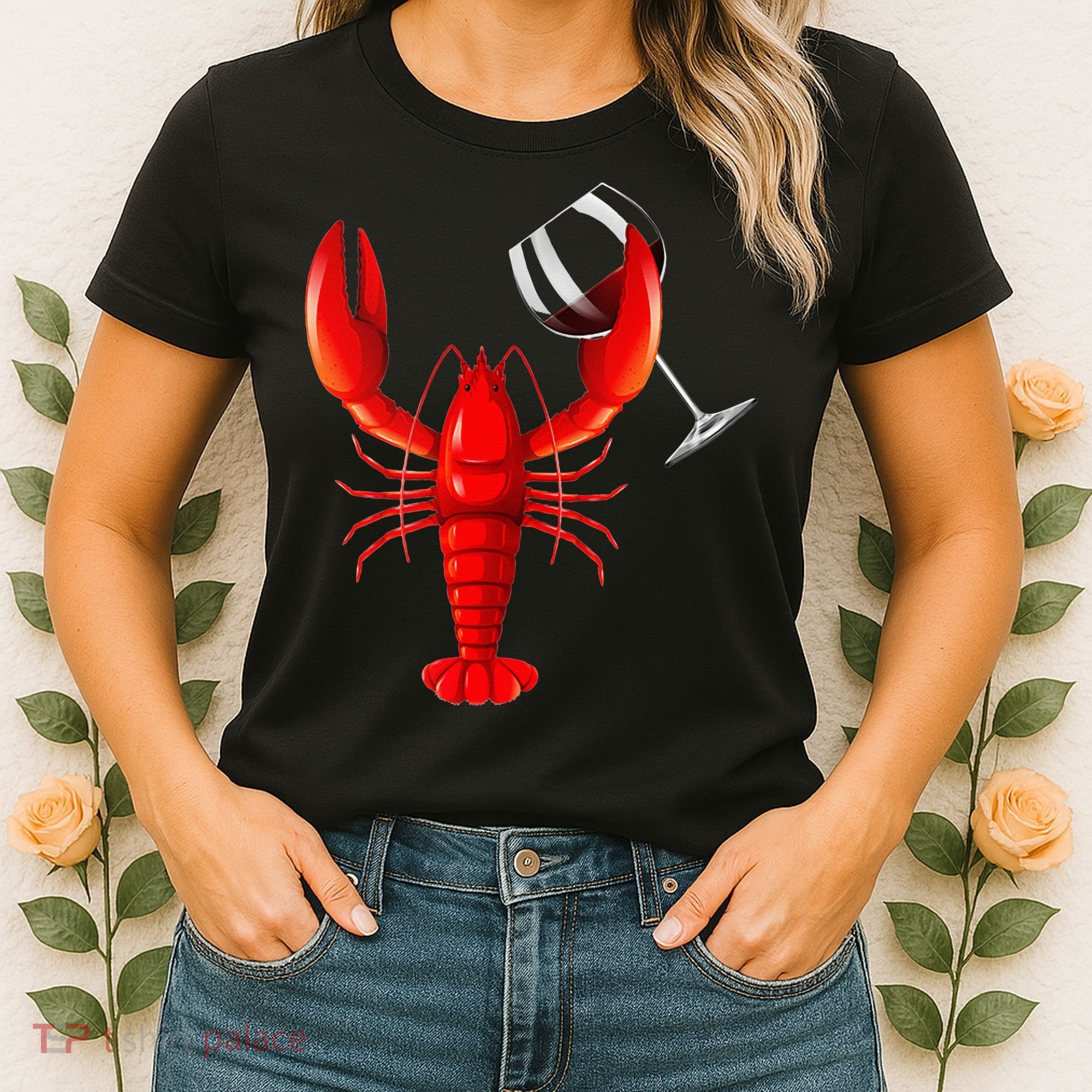 Funny Wine Drinking Lobster Red Crawfish Wine Lovers Gift Women's T-Shirt