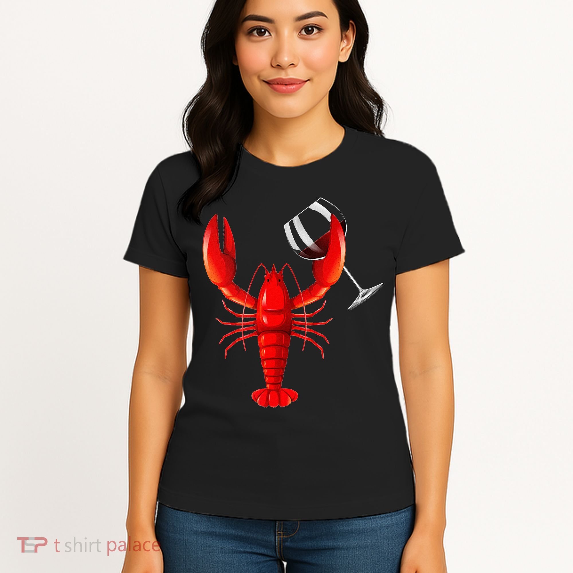 Funny Wine Drinking Lobster Red Crawfish Wine Lovers Gift Women's T-Shirt