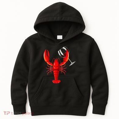 Funny Wine Drinking Lobster Red Crawfish Wine Lovers Gift Kids Hoodie