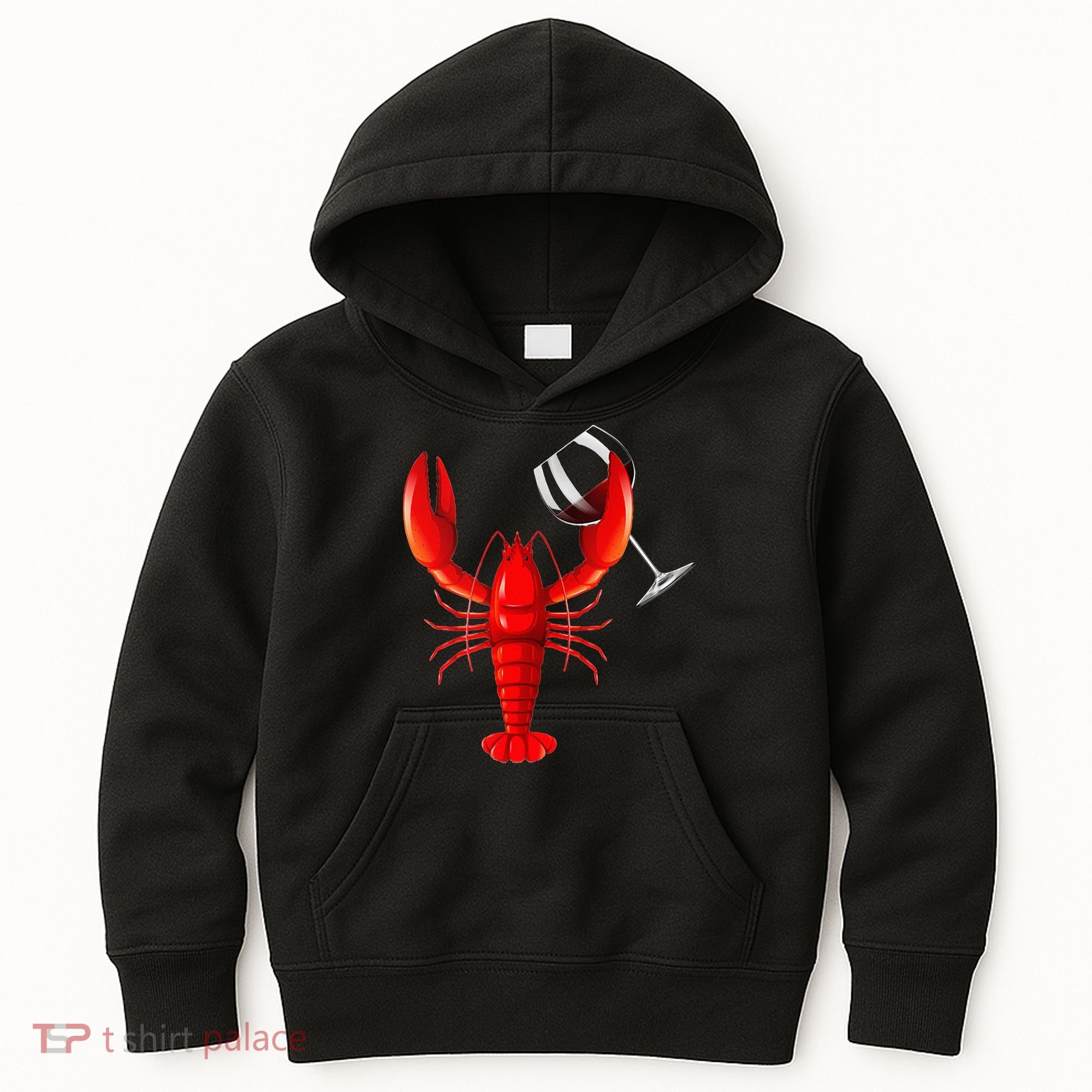 Funny Wine Drinking Lobster Red Crawfish Wine Lovers Gift Kids Hoodie