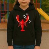 Funny Wine Drinking Lobster Red Crawfish Wine Lovers Gift Kids Hoodie thumb 3