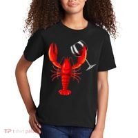 Funny Wine Drinking Lobster Red Crawfish Wine Lovers Gift Kids T-Shirt thumb 2