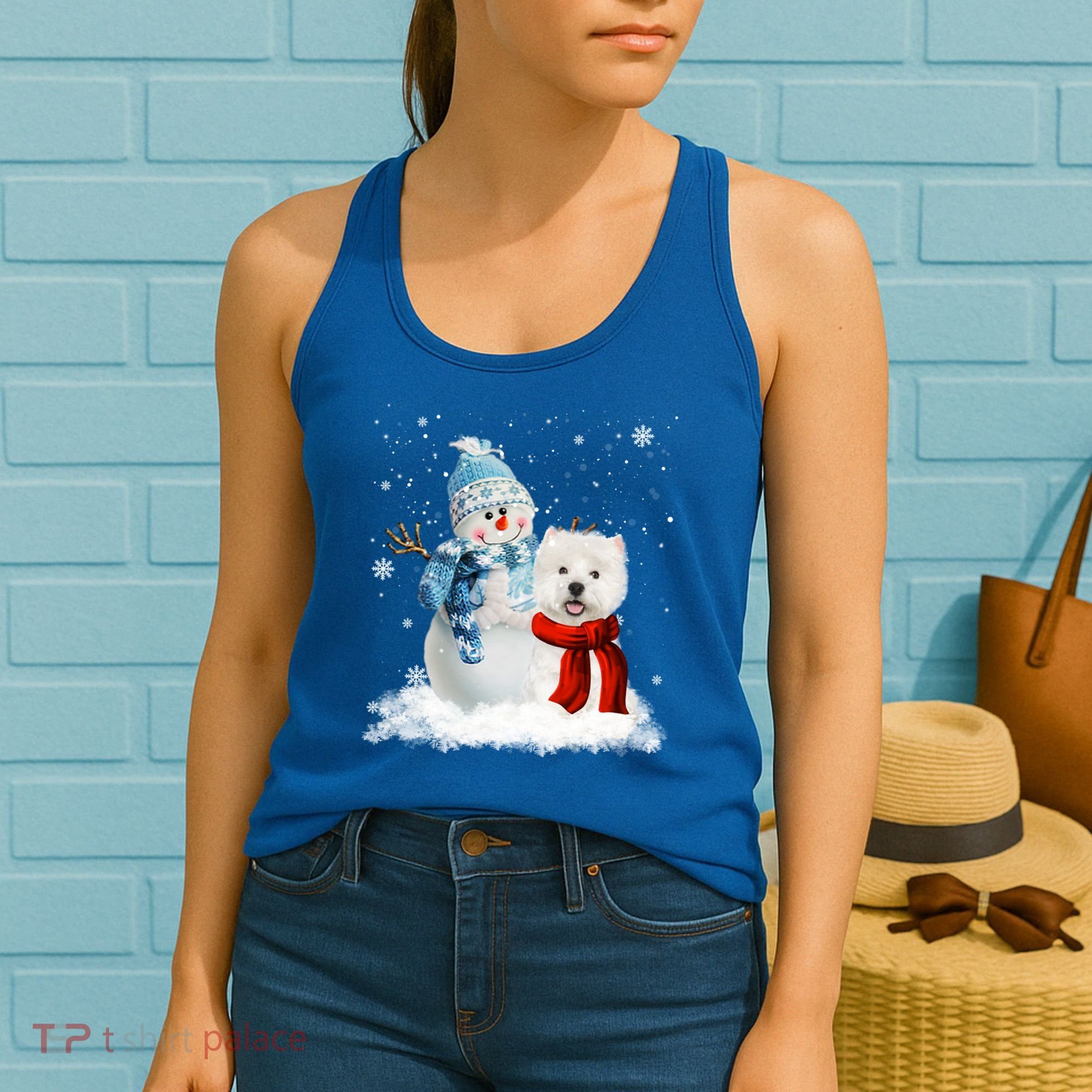 Funny Westie Dog Christmas Snow Christmas Pajama Gift Women's Tank Top