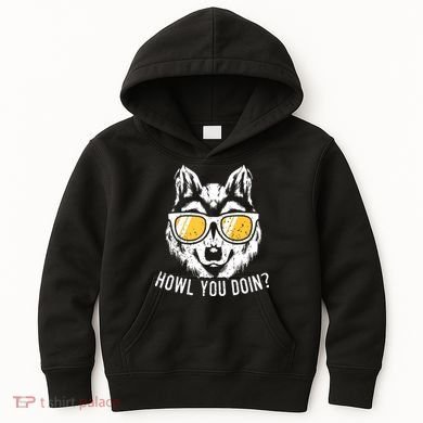 Funny Wolf Design Howl You Doin Wolves Kids Hoodie