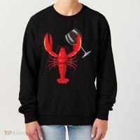Funny Wine Drinking Lobster Red Crawfish Wine Lovers Gift Women's Sweatshirt thumb 0