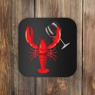 Funny Wine Drinking Lobster Red Crawfish Wine Lovers Gift Coaster