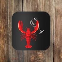 Funny Wine Drinking Lobster Red Crawfish Wine Lovers Gift Coaster thumb 0
