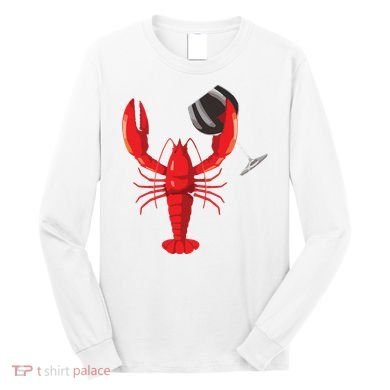 Funny Wine Drinking Lobster Red Crawfish Wine Lovers Gift Long Sleeve Shirt