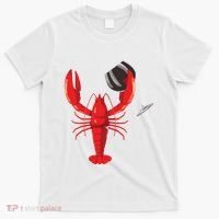 Funny Wine Drinking Lobster Red Crawfish Wine Lovers Gift T-Shirt thumb 0