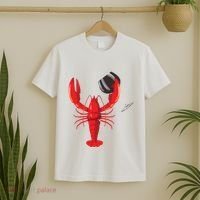 Funny Wine Drinking Lobster Red Crawfish Wine Lovers Gift T-Shirt thumb 2