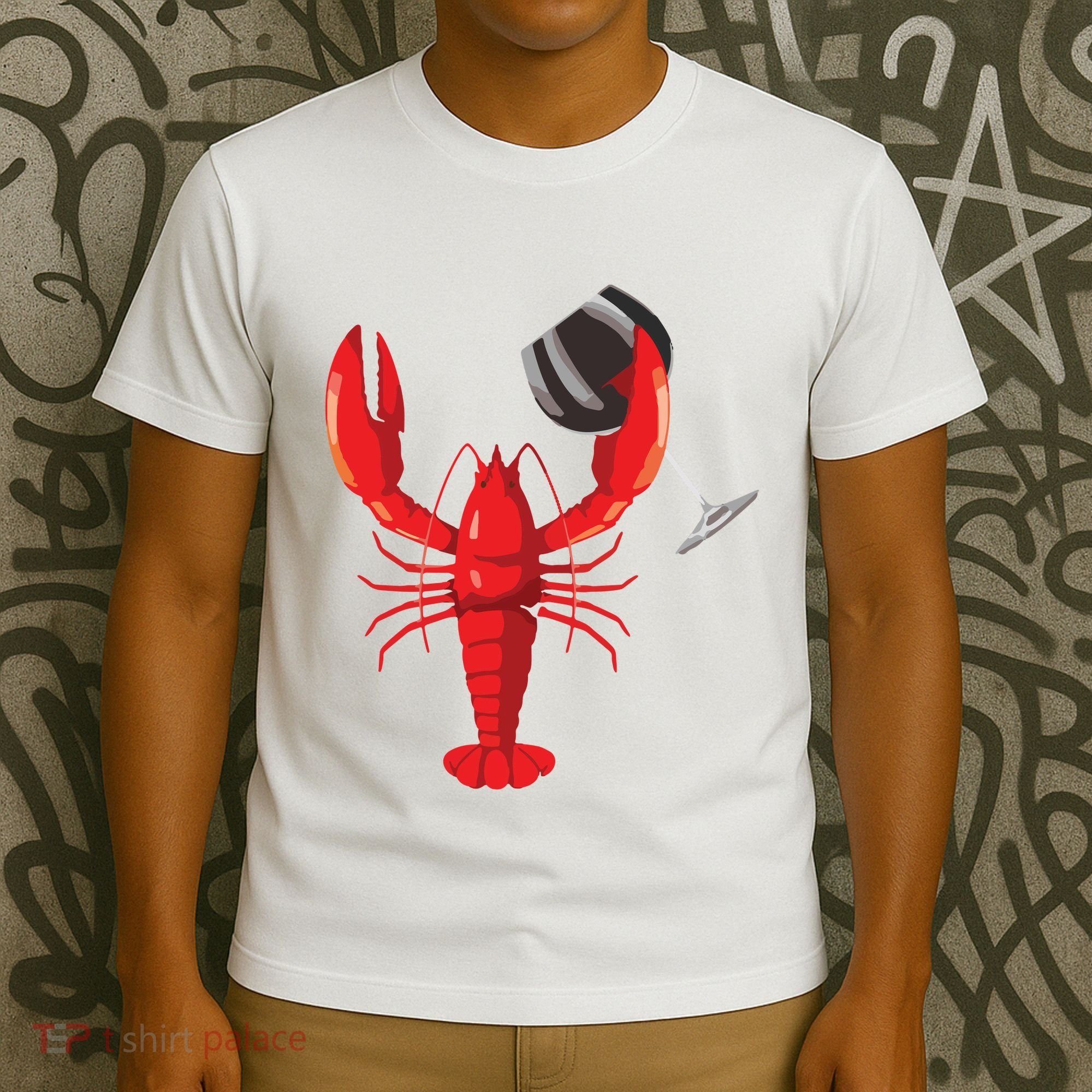 Funny Wine Drinking Lobster Red Crawfish Wine Lovers Gift T-Shirt