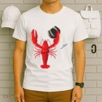 Funny Wine Drinking Lobster Red Crawfish Wine Lovers Gift T-Shirt thumb 6
