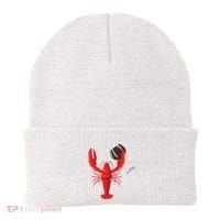 Funny Wine Drinking Lobster Red Crawfish Wine Lovers Gift Beanie thumb 0