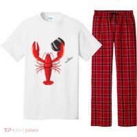 Funny Wine Drinking Lobster Red Crawfish Wine Lovers Gift Pajama Set thumb 0