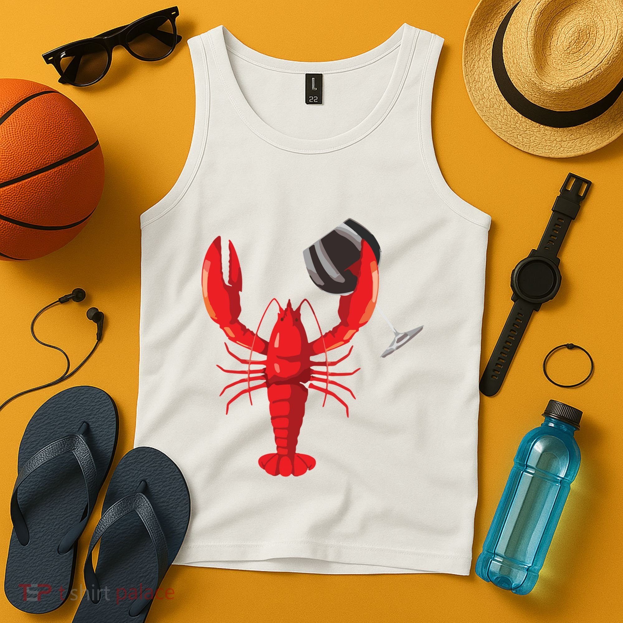 Funny Wine Drinking Lobster Red Crawfish Wine Lovers Gift Tank Top