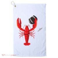 Funny Wine Drinking Lobster Red Crawfish Wine Lovers Gift Golf Towel thumb 0