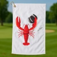 Funny Wine Drinking Lobster Red Crawfish Wine Lovers Gift Golf Towel thumb 1