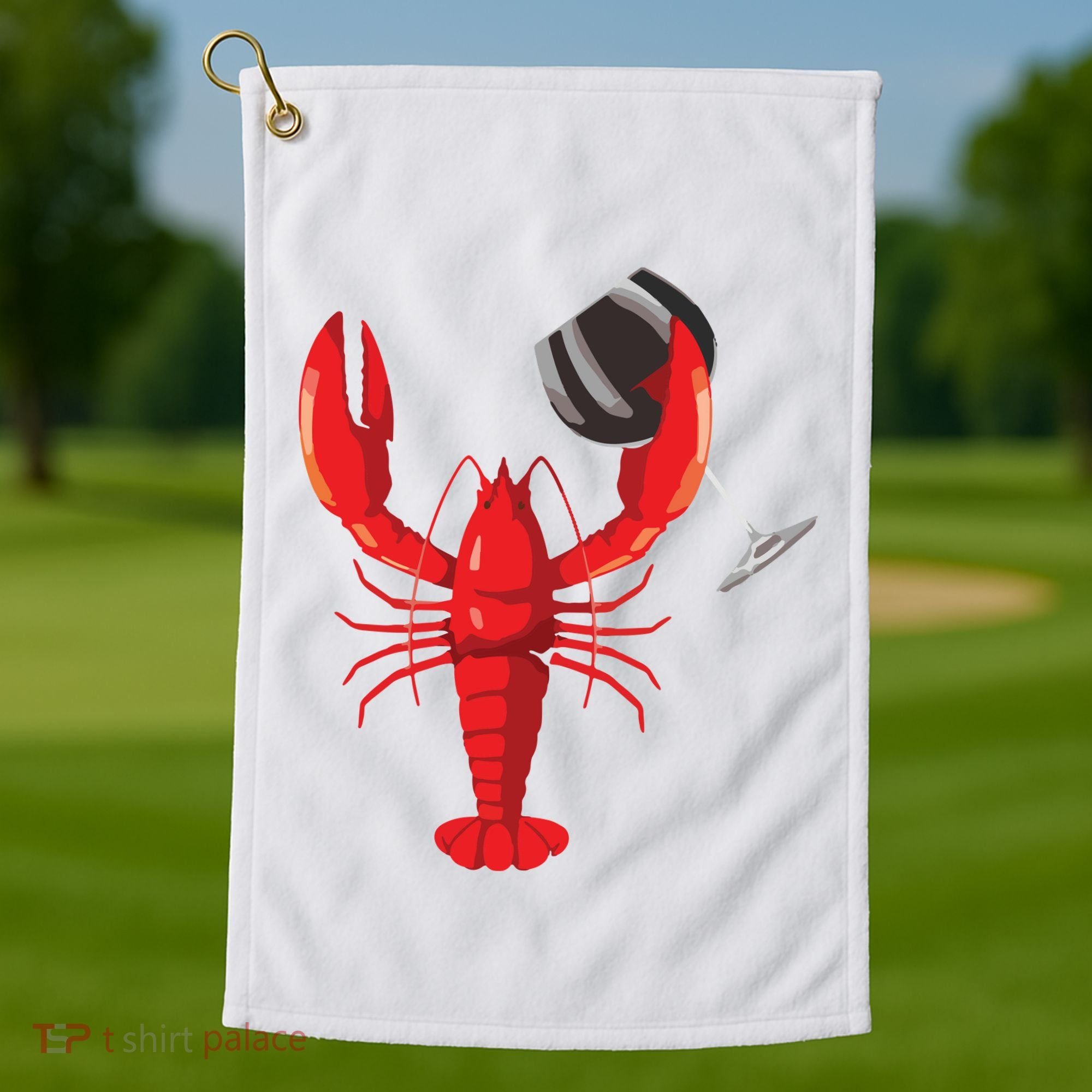 Funny Wine Drinking Lobster Red Crawfish Wine Lovers Gift Golf Towel