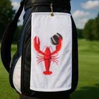 Funny Wine Drinking Lobster Red Crawfish Wine Lovers Gift Golf Towel thumb 2