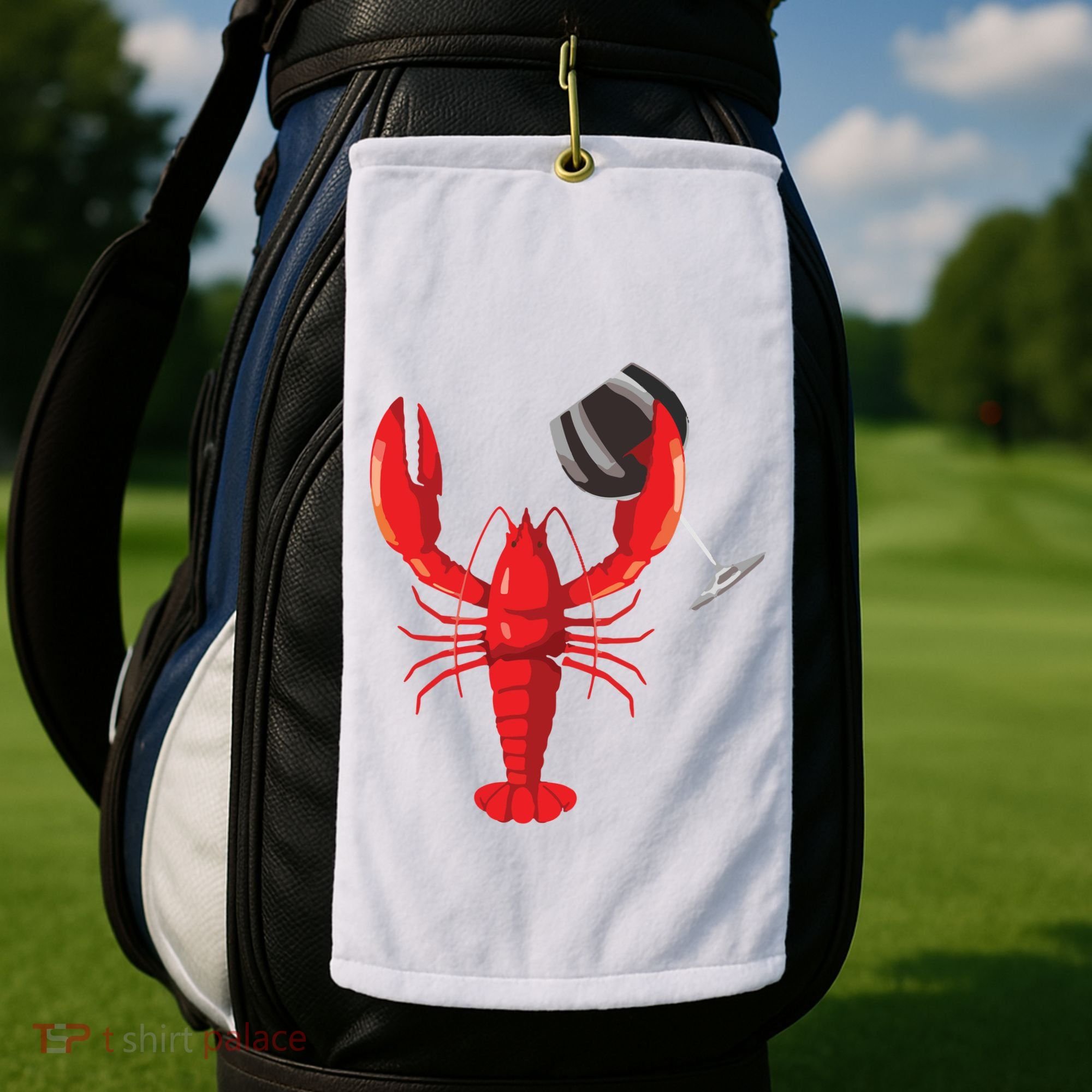 Funny Wine Drinking Lobster Red Crawfish Wine Lovers Gift Golf Towel