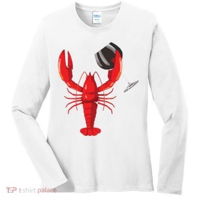 Funny Wine Drinking Lobster Red Crawfish Wine Lovers Gift Women's Long Sleeve Shirt