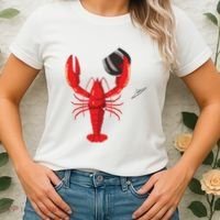 Funny Wine Drinking Lobster Red Crawfish Wine Lovers Gift Women's T-Shirt thumb 2