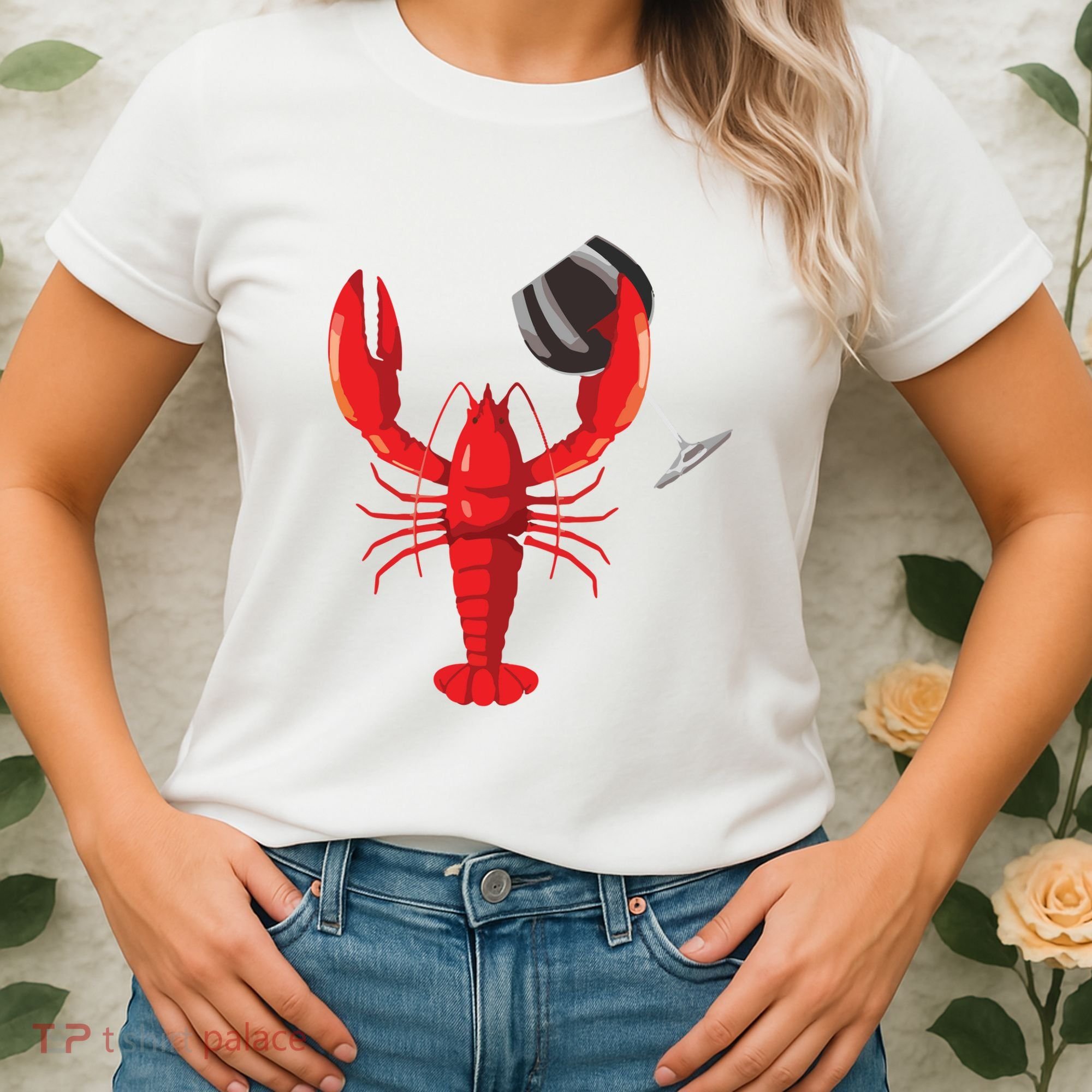 Funny Wine Drinking Lobster Red Crawfish Wine Lovers Gift Women's T-Shirt