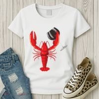 Funny Wine Drinking Lobster Red Crawfish Wine Lovers Gift Women's T-Shirt thumb 3