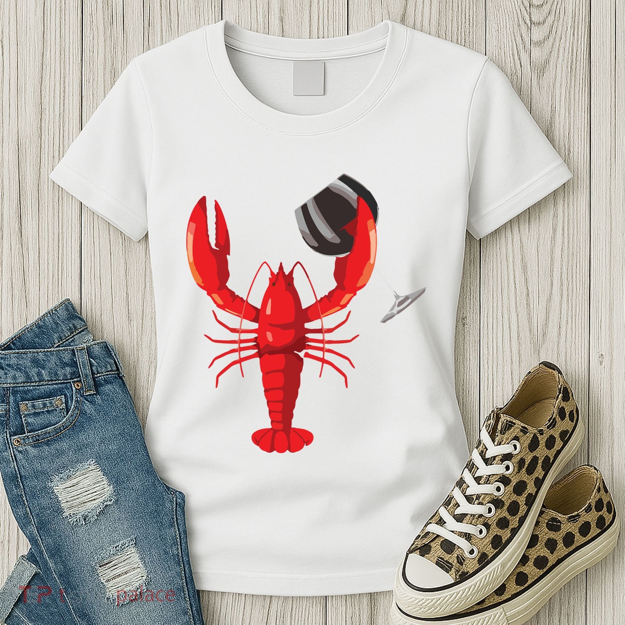 Funny Wine Drinking Lobster Red Crawfish Wine Lovers Gift Women's T-Shirt