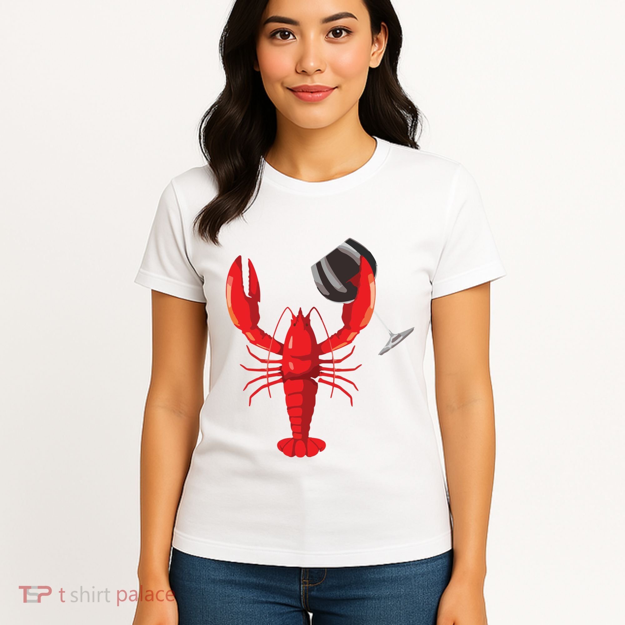 Funny Wine Drinking Lobster Red Crawfish Wine Lovers Gift Women's T-Shirt
