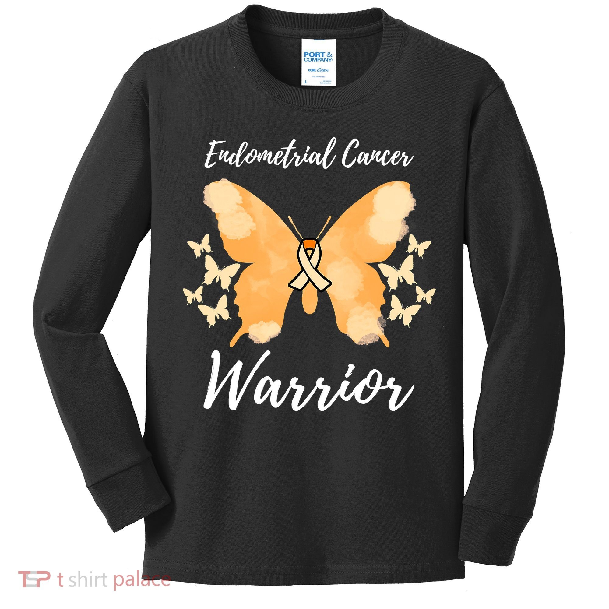 Funny Warrior Endometrial Cancer Awareness Uterine Cancer Kids Long Sleeve Shirt