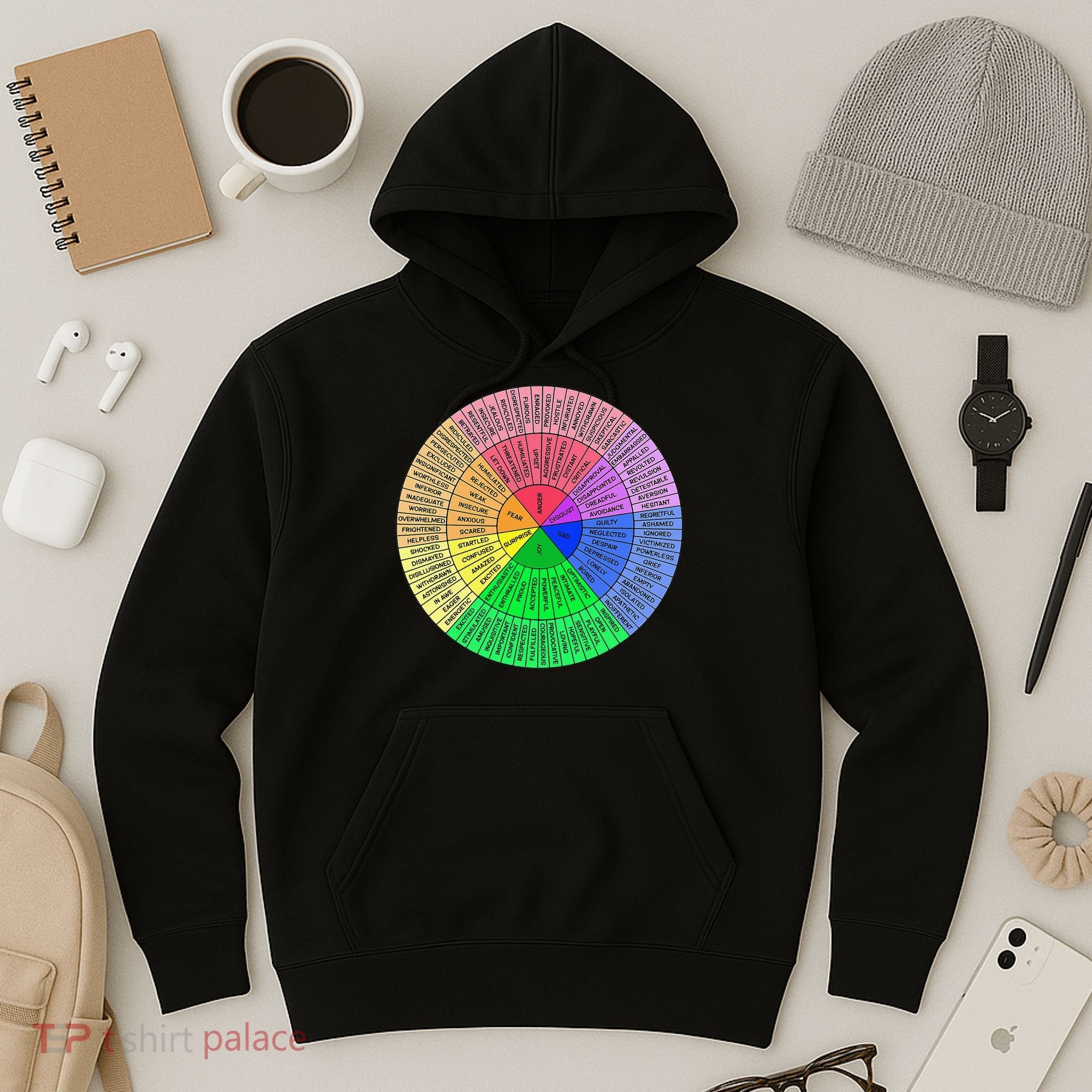 Feelings Wheel Emotion Chart Mental Health Therapy Chart Hoodie