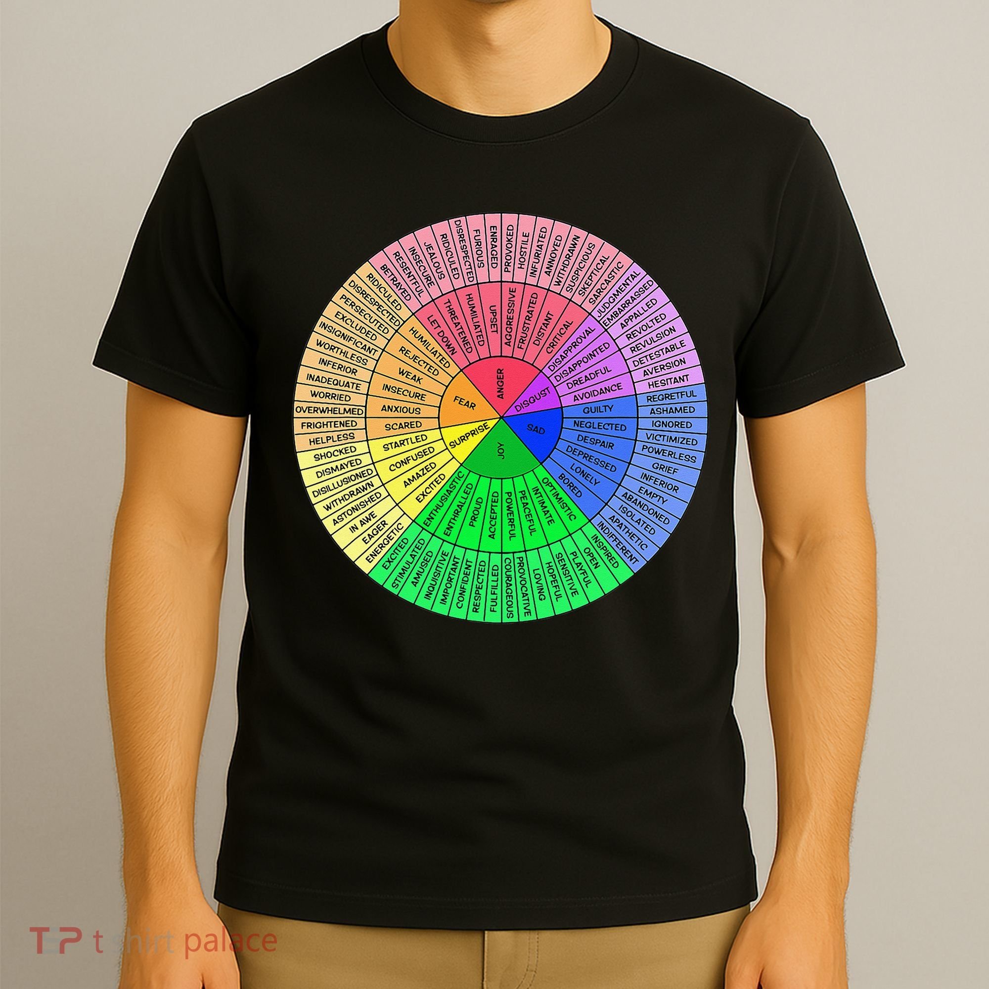 Feelings Wheel Emotion Chart Mental Health Therapy Chart T-Shirt