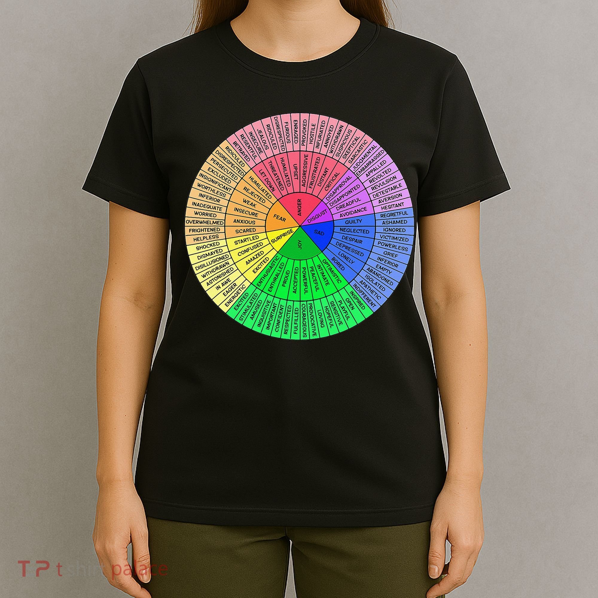 Feelings Wheel Emotion Chart Mental Health Therapy Chart T-Shirt