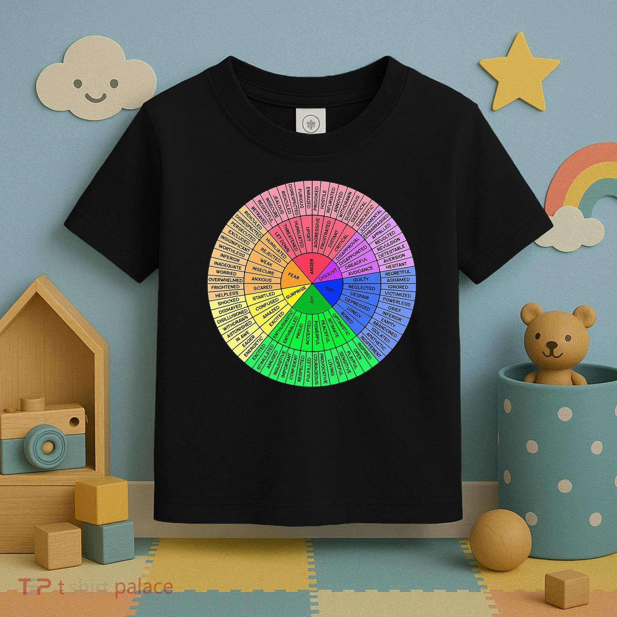 Feelings Wheel Emotion Chart Mental Health Therapy Chart Toddler T-Shirt