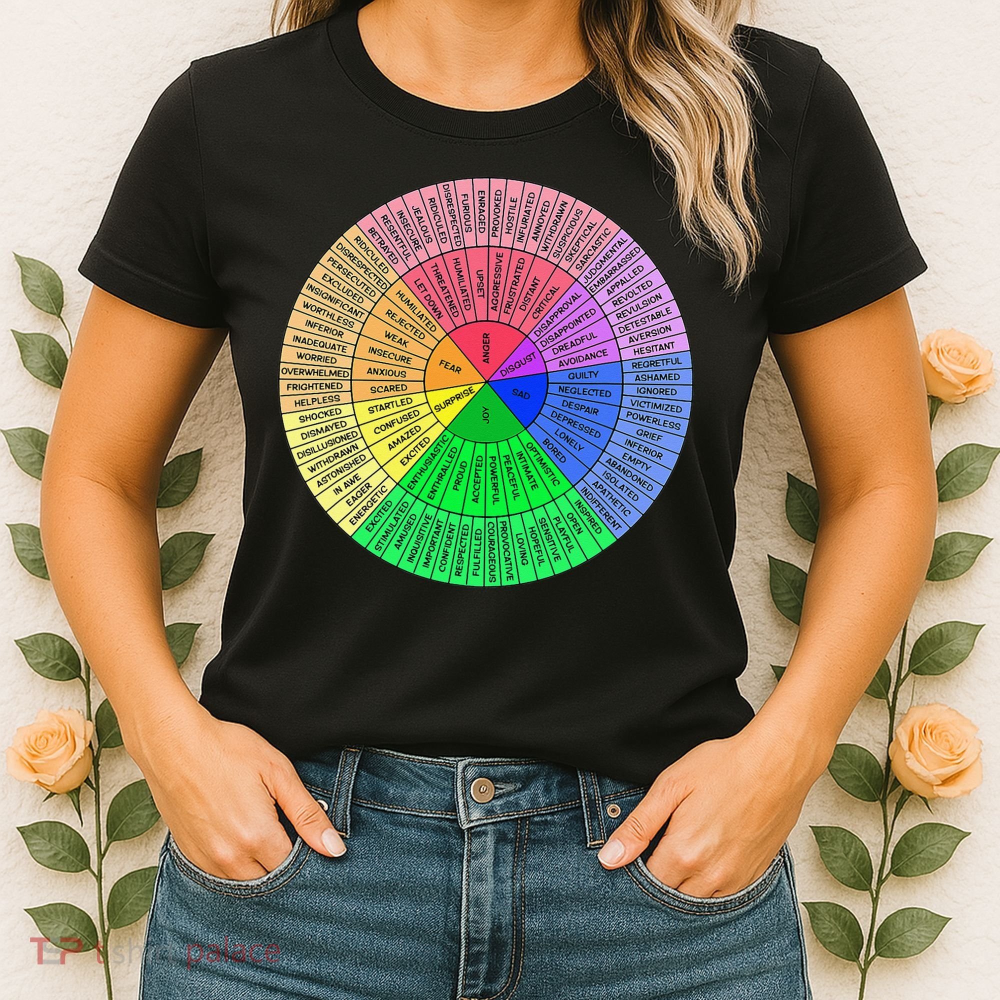 Feelings Wheel Emotion Chart Mental Health Therapy Chart Women's T-Shirt