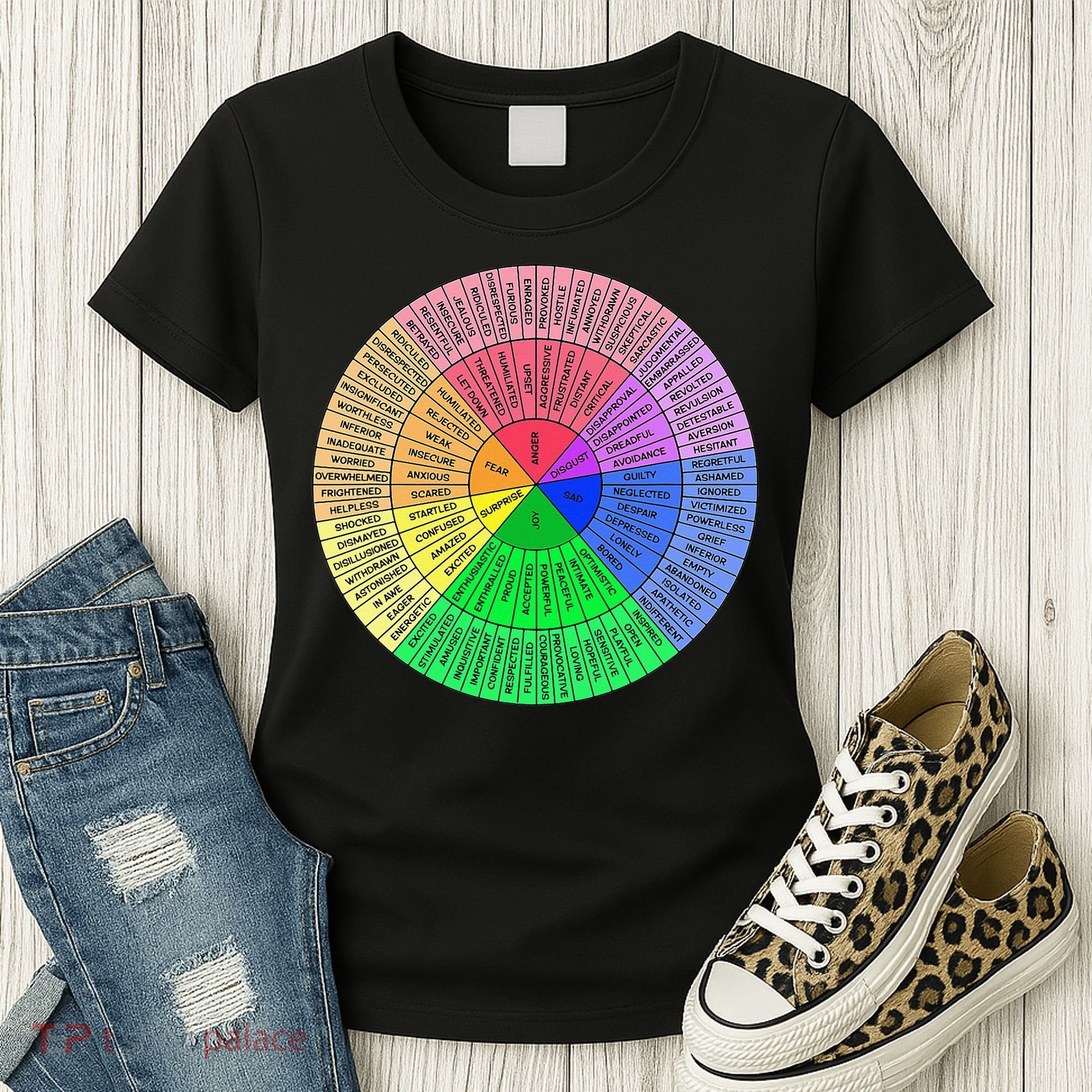 Feelings Wheel Emotion Chart Mental Health Therapy Chart Women's T-Shirt