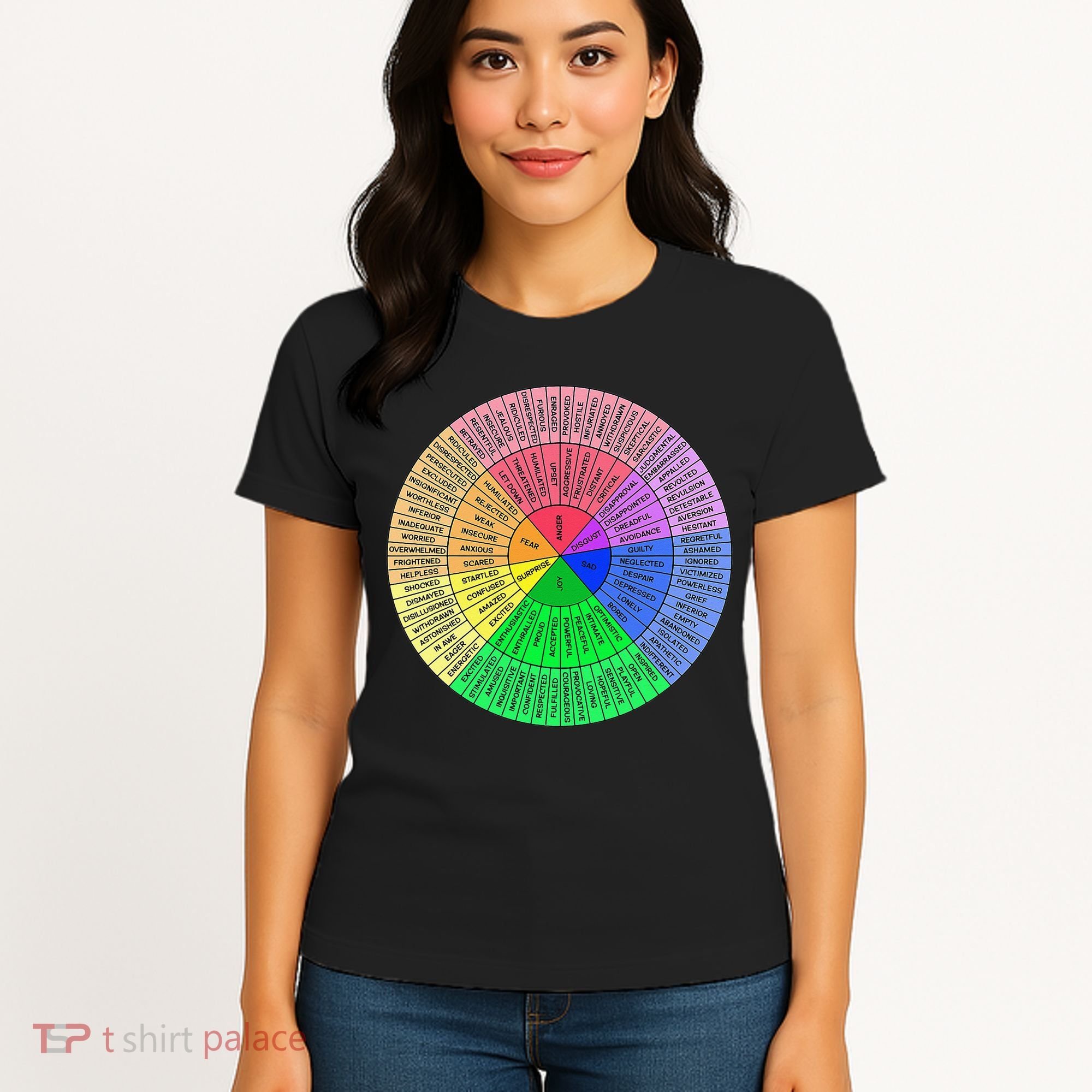 Feelings Wheel Emotion Chart Mental Health Therapy Chart Women's T-Shirt