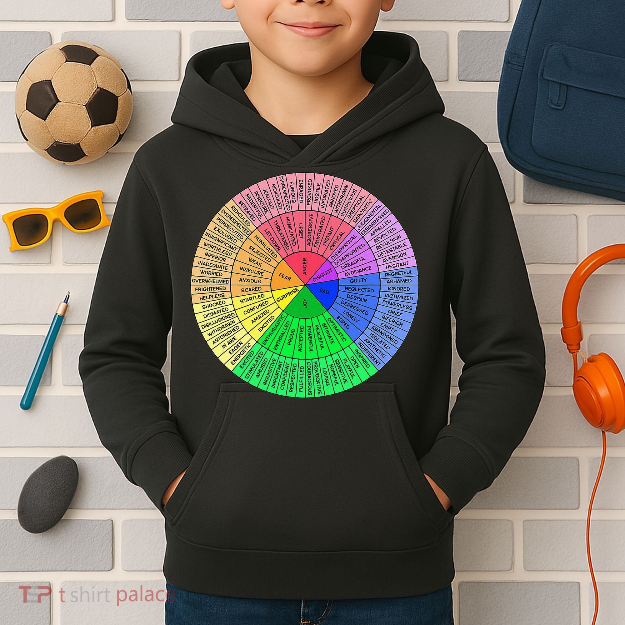 Feelings Wheel Emotion Chart Mental Health Therapy Chart Kids Hoodie