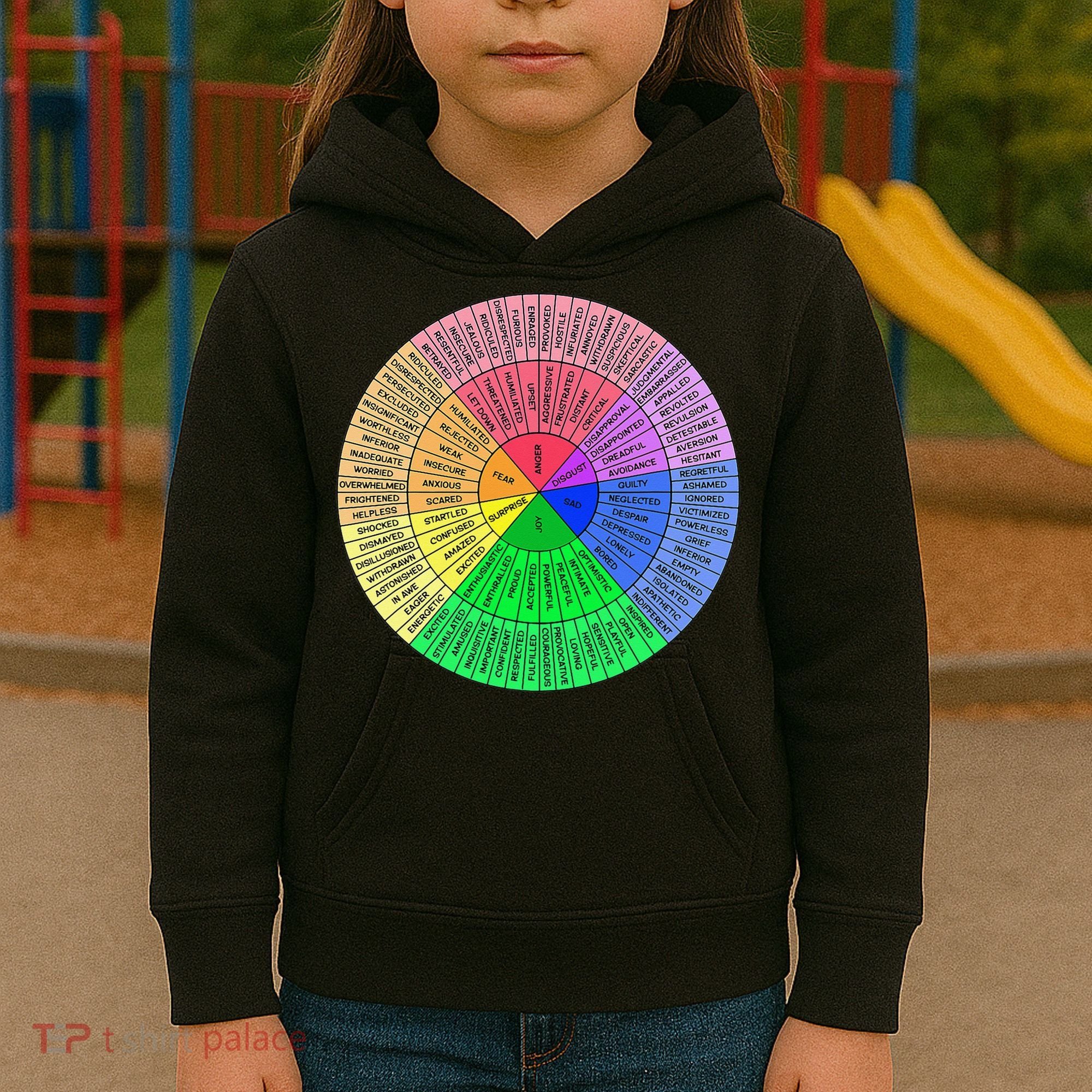 Feelings Wheel Emotion Chart Mental Health Therapy Chart Kids Hoodie