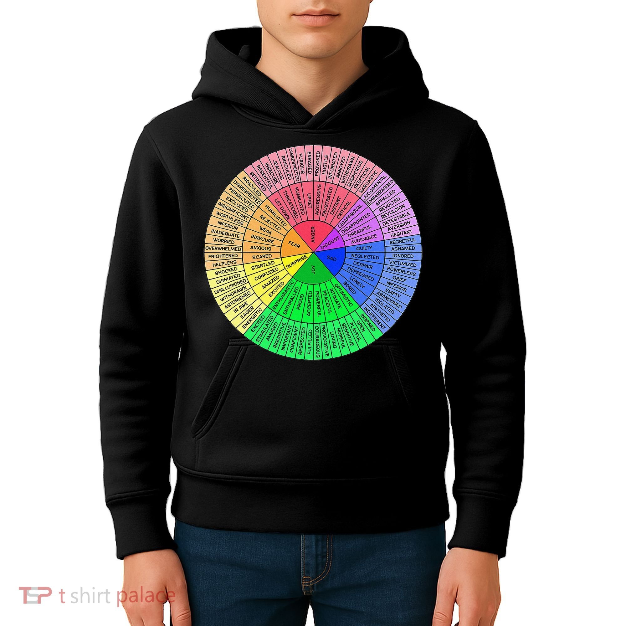 Feelings Wheel Emotion Chart Mental Health Therapy Chart Kids Hoodie
