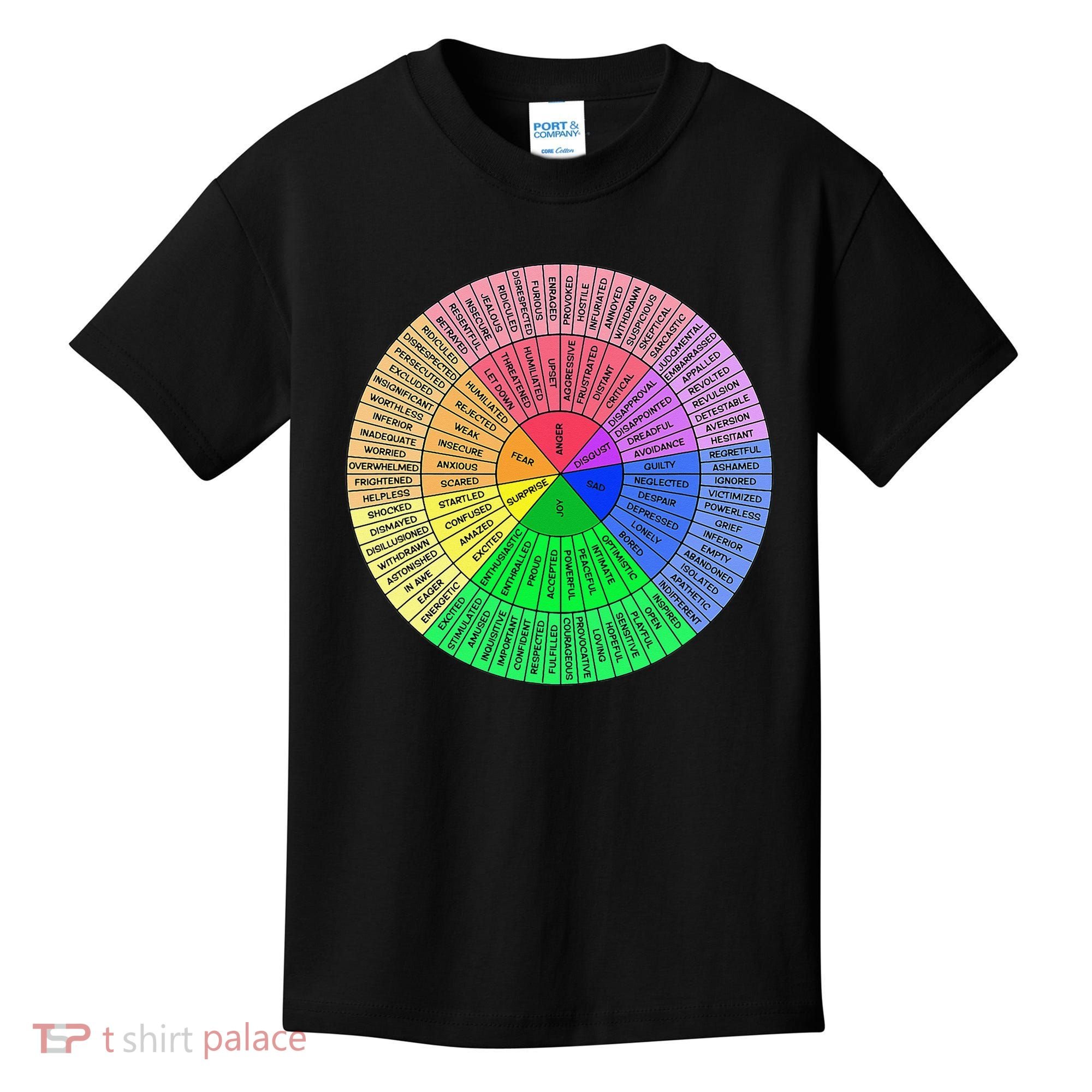 Feelings Wheel Emotion Chart Mental Health Therapy Chart Kids T-Shirt