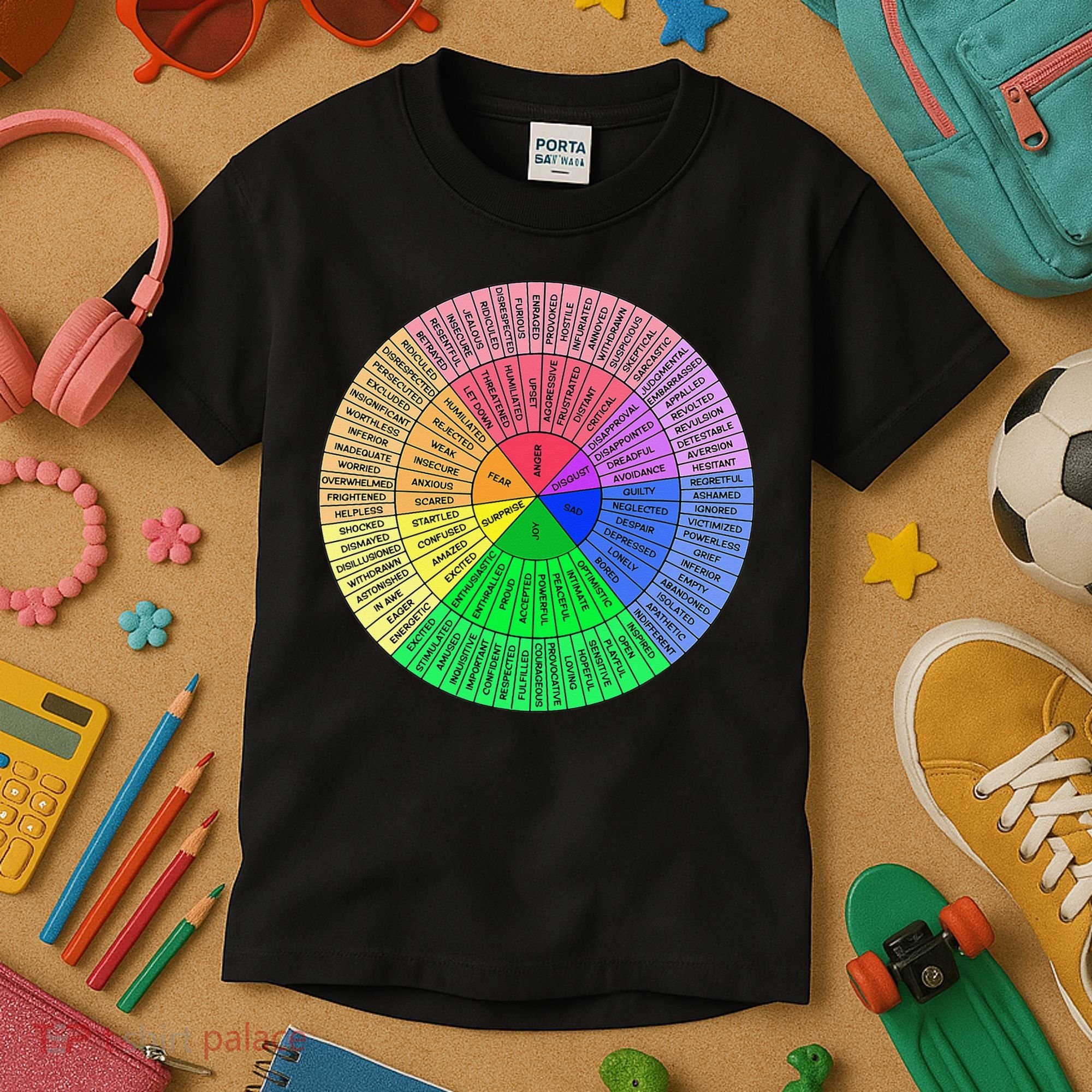 Feelings Wheel Emotion Chart Mental Health Therapy Chart Kids T-Shirt