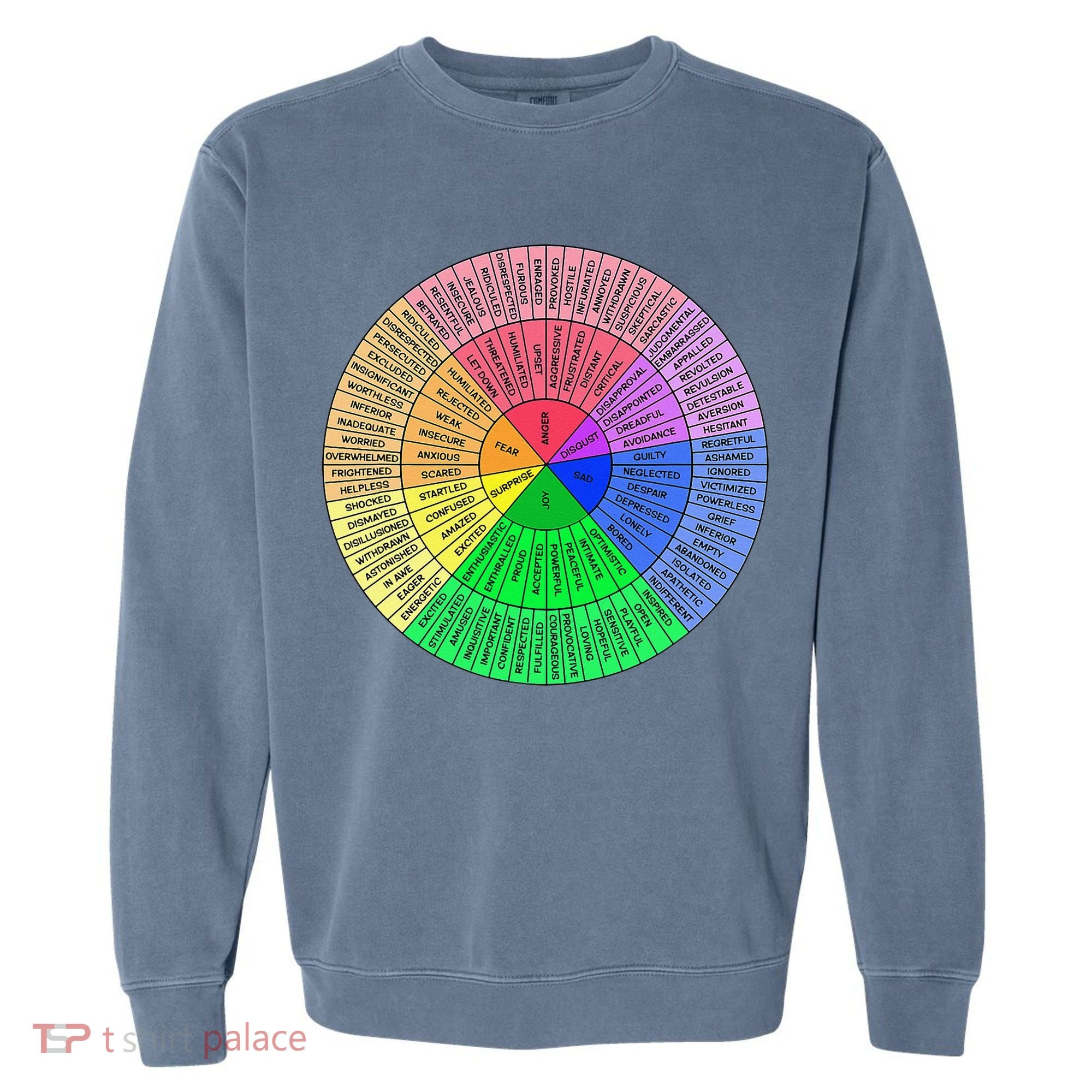 Feelings Wheel Emotion Chart Mental Health Therapy Chart Garment-Dyed Sweatshirt