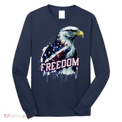 Freedom Watercolor Eagle With American Flag Long Sleeve Shirt