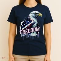 Freedom Watercolor Eagle With American Flag T-Shirt thumb 4