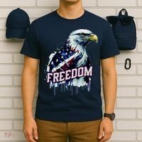 Freedom Watercolor Eagle With American Flag T-Shirt thumb 6