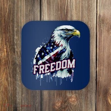 Freedom Watercolor Eagle With American Flag Coaster