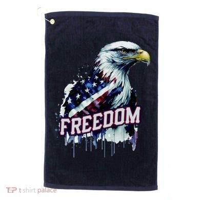Freedom Watercolor Eagle With American Flag Golf Towel